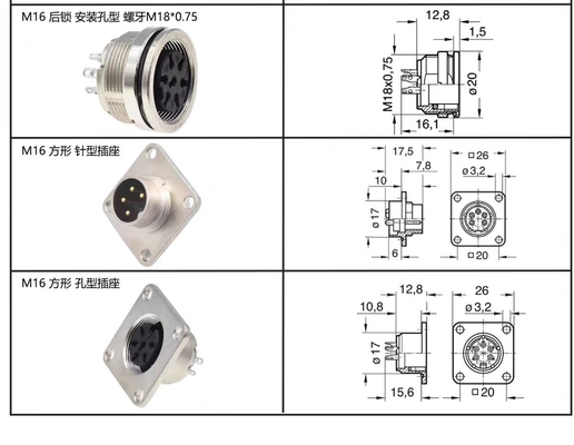 Sliver Waterproof Amphenol M16 2 -24 PIN Copper Shell C091-A -B Plug And Base Connectors